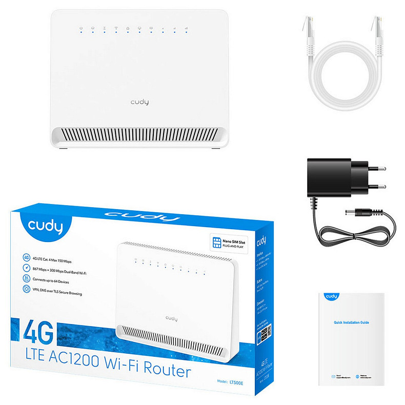 Wi-Fi Роутер Cudy LT500E, AC1200 Wi-Fi 4G LTE-Cat4 Router