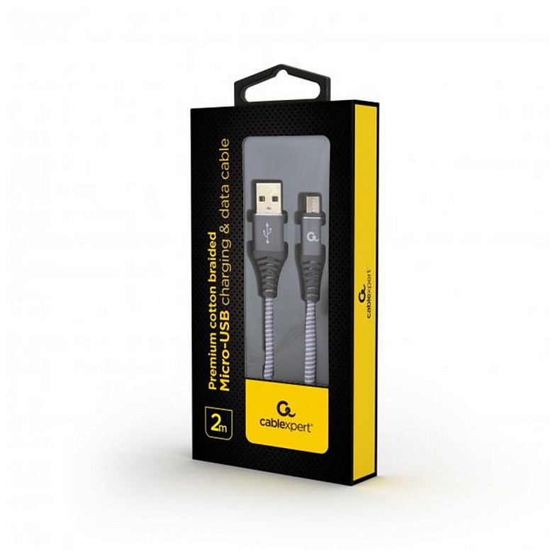 Кабель Cablexpert (CC-USB2B-AMmBM-2M-WB2) USB 2.0 A - microUSB, 2.1А, премиум, 2м, серый