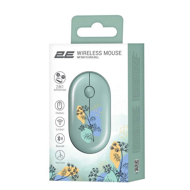 Миша 2E MF300 FLORA:DILL Silent WL BT, зелений