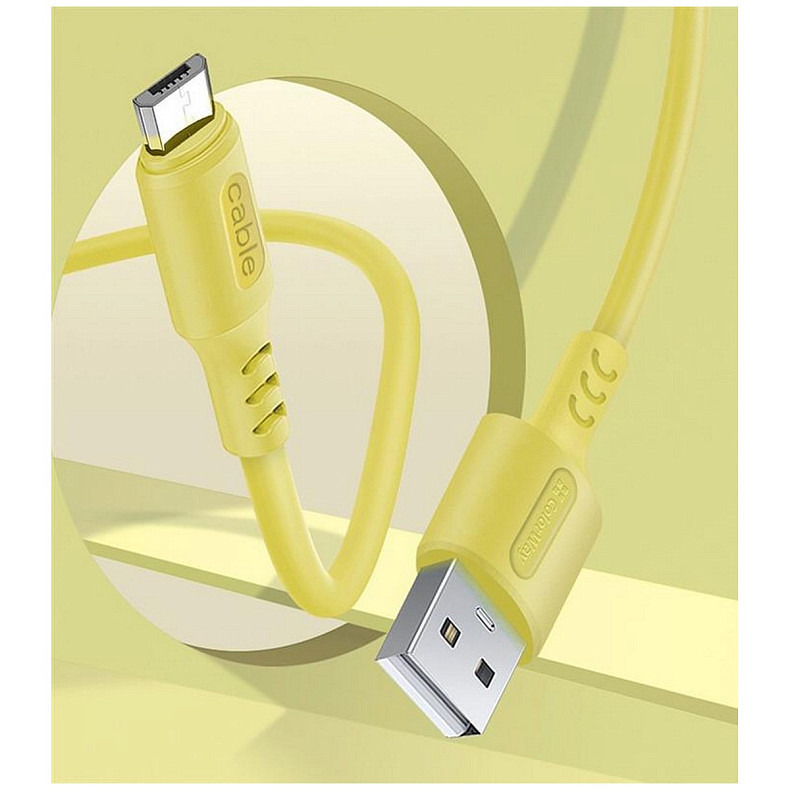 Кабель ColorWay USB-microUSB, soft silicone, 2.4А, 1м, Yellow (CW-CBUM043-Y)