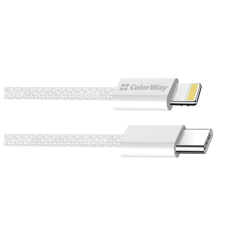 Кабель ColorWay USB Type-C - Lightning (M/M), (braided cotton) (PD Fast Charging 27W), 2 м, Gray (CW