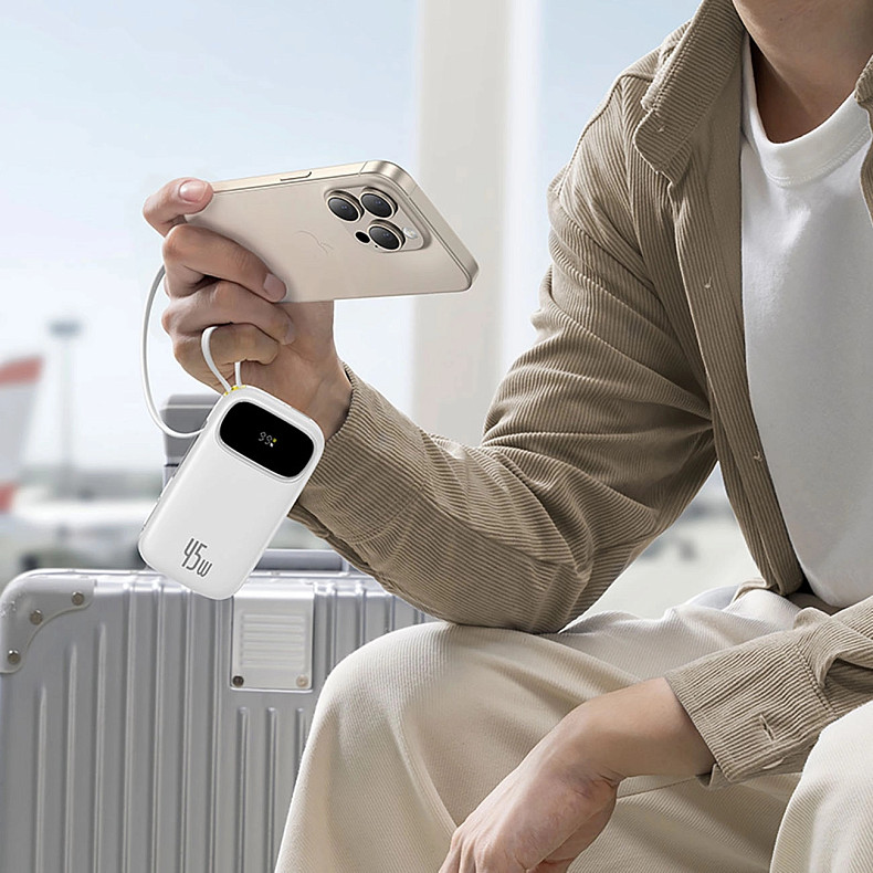 УМБ Baseus 20000mAh EnerFill FC31 45W PD,QC,USB-A,USB-C In/Out, built-in USB-C/Lightning cable White