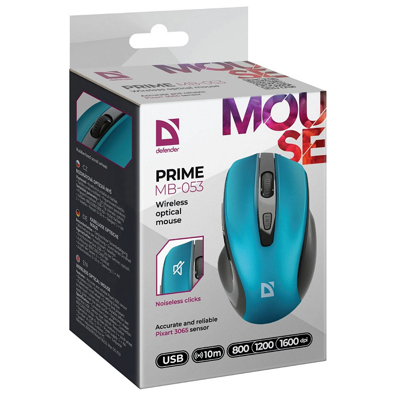 Мышь DEFENDER (52054) Prime MB-053, 6D, 800-1600dpi, TURQUOISE, wireless, silent