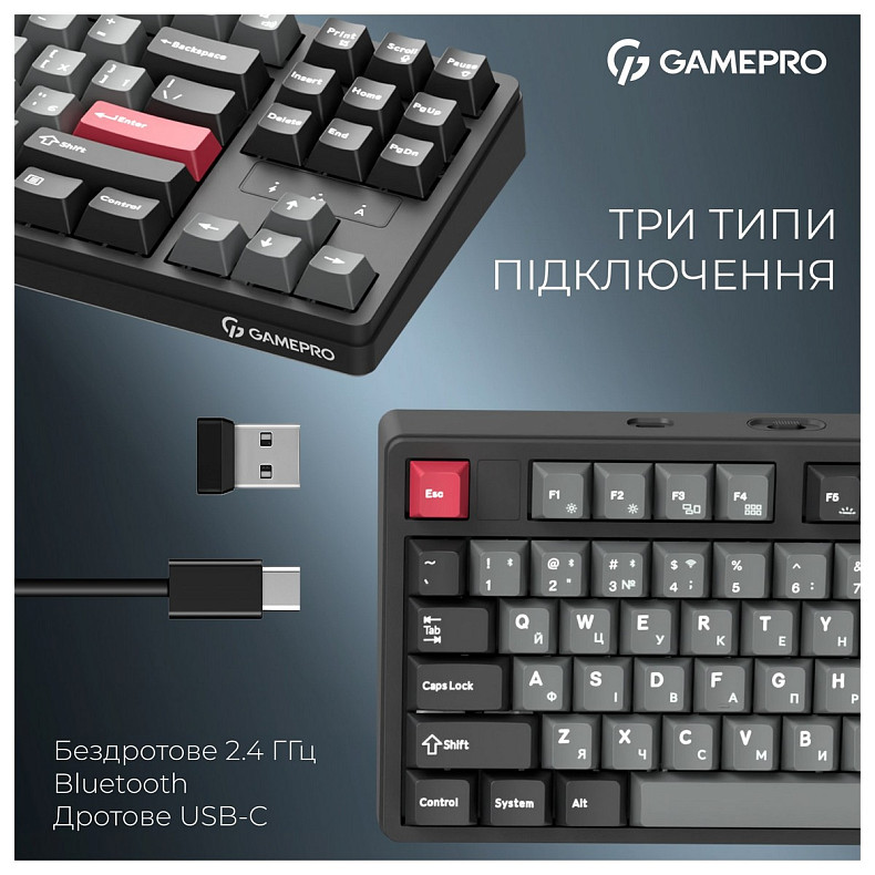 Клавиатура GamePro Asgard Ragnar Keychron Super Red Switch Black (MK285BK)