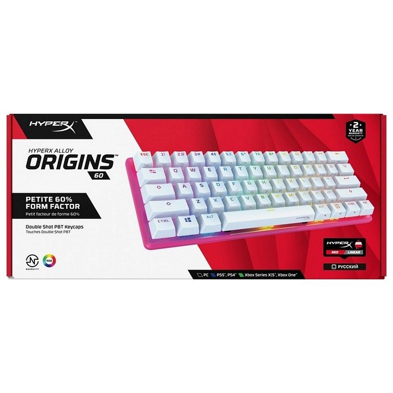 Клавіатура HyperX Alloy Origin 60 Red USB RGB ENG/RU, Pink