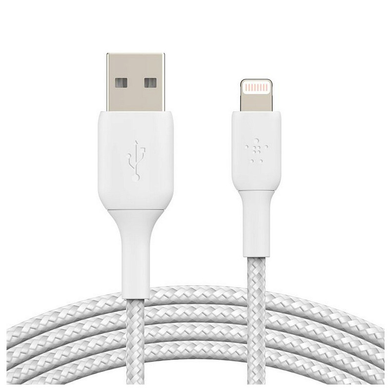 Кабель Belkin USB-A > Lightning, 2м, плетений, білий