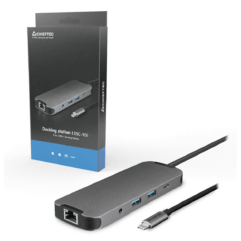 Док-станція USB3.2 Type-C --> HDMI/USB 3.2x2/RJ45/USB-C/SD/TF/PD 80W/Audio 9-in-1 DSC-901 CHIEFTEC