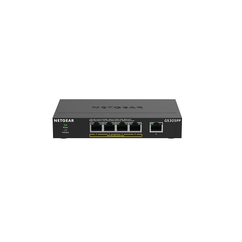 Коммутатор NETGEAR GS305PP 5xGE (4xPoE), 83Вт, Неуправляемый