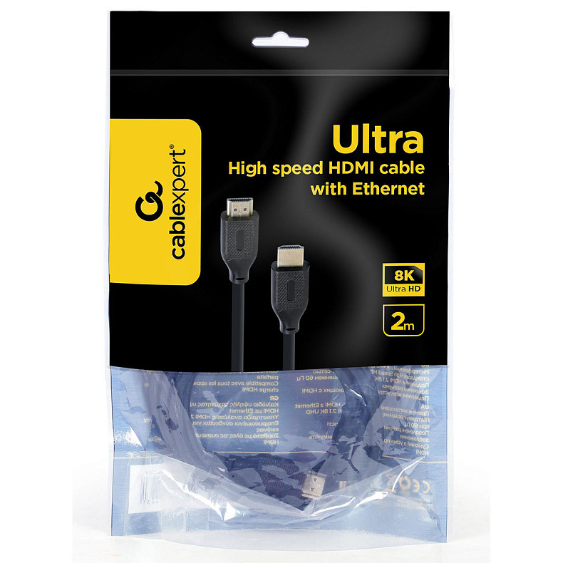 Кабель HDMI V.2.1, 8К 60Гц, HDR10, HLG, 48Gbps, YUV 4:4:4, 2 м