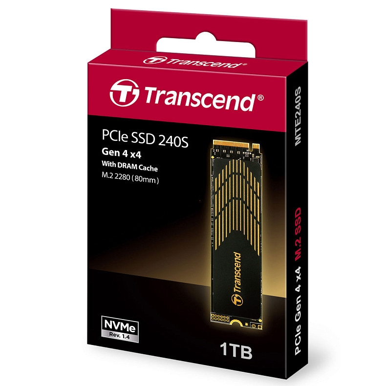 SSD диск Transcend M.2 1TB PCIe 4.0 MTE240S + рассеиватель тепла