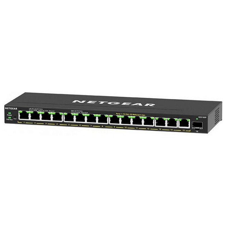 Комутатор NETGEAR GS316EP 15x1GE PoE+ (180Вт), 1xSFP, керований