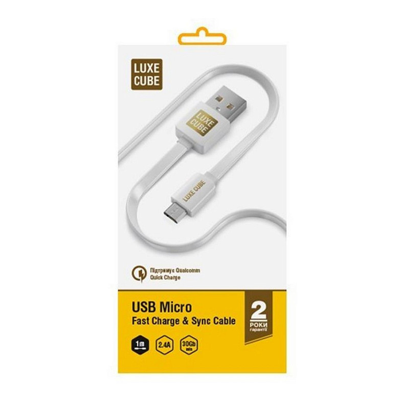 Кабель Luxe Cube Flat USB-microUSB, 1м, білий (2231252967010)