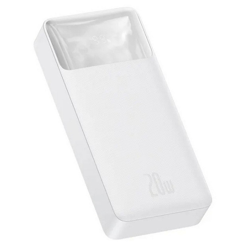 Универсальная мобильная батарея Baseus Bipow 20000mAh 20W, MicroUSB, 2xUSB, 1xType-C In/Out PD3.0, QC3.0 White