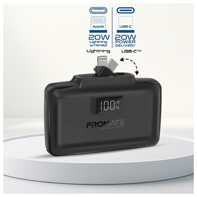 Универсальная мобильная батарея Promate PowerUp-10Duo 10000mAh 20W Black
