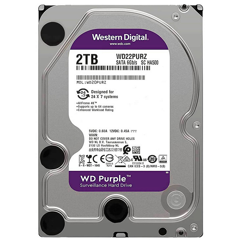 Жесткий диск WD 2.0TB Purple 5400rpm 64MB (WD22PURZ)
