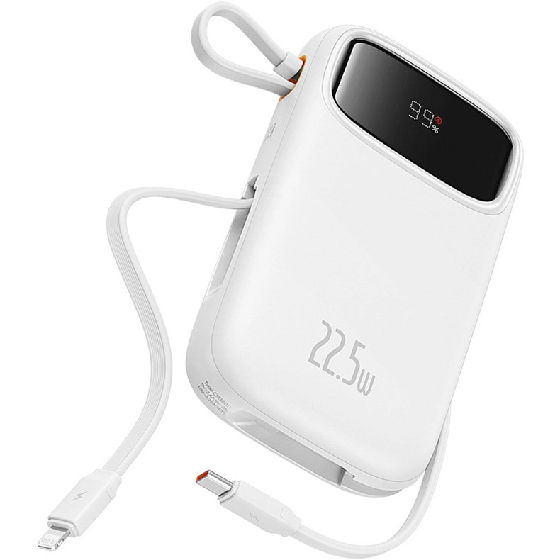 УМБ Baseus 20000mAh Qpow2 22.5W PD,QC3.0 USB-A, USB-C In/Out, with USB-C/Lightning cable,White