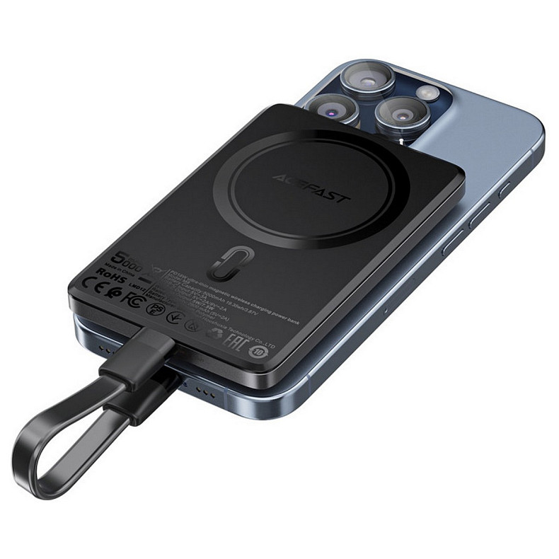 УМБ Acefast Magnetic Wireless 5000mAh 18W PD,QC 3.0,7,5 Вт, ultra thin, QI M8 Black