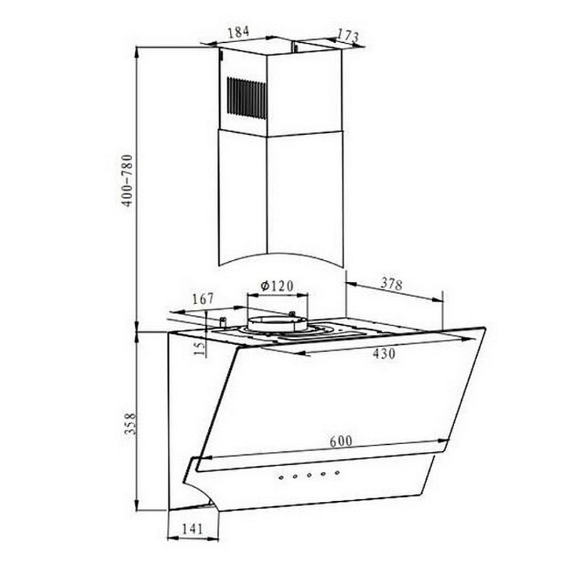 Витяжка Hansa похила, 60см, 366м3ч, чорна