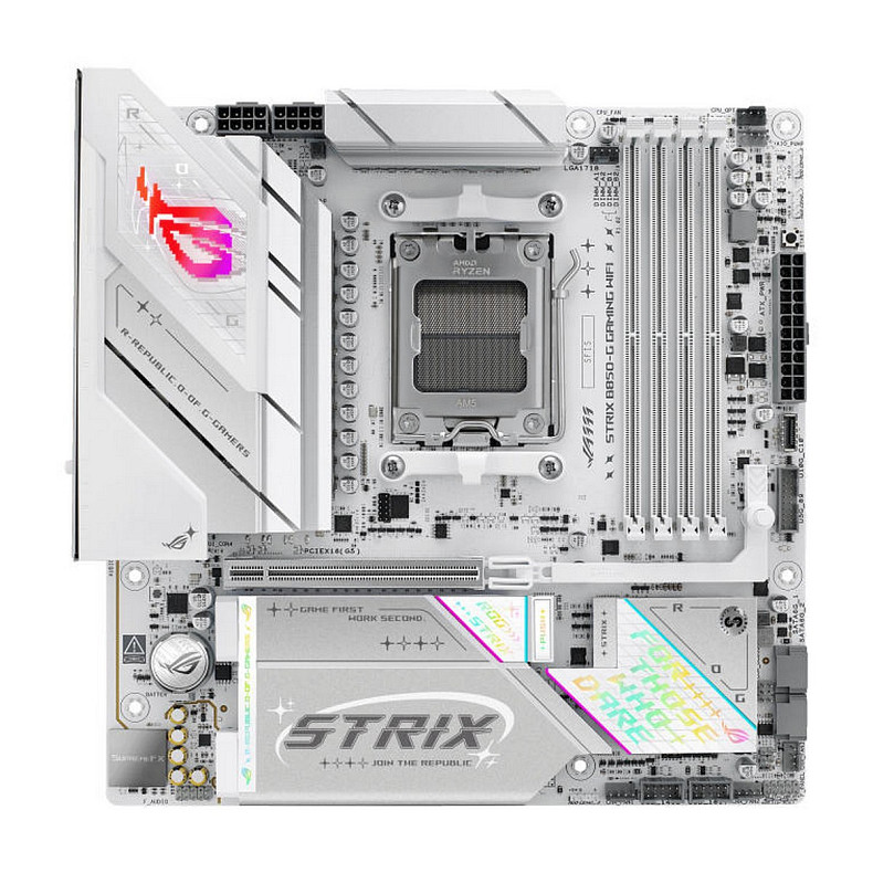 Материнcька плата ASUS ROG STRIX B850-G GAMING WIFI sAM5 B850 4xDDR5 M.2 HDMI DP WiFi BT mATX білий