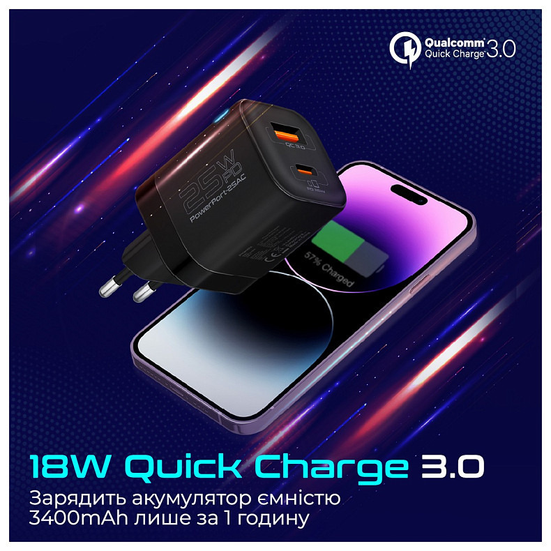 Зарядное устройство Promate PowerPort-25AC Black