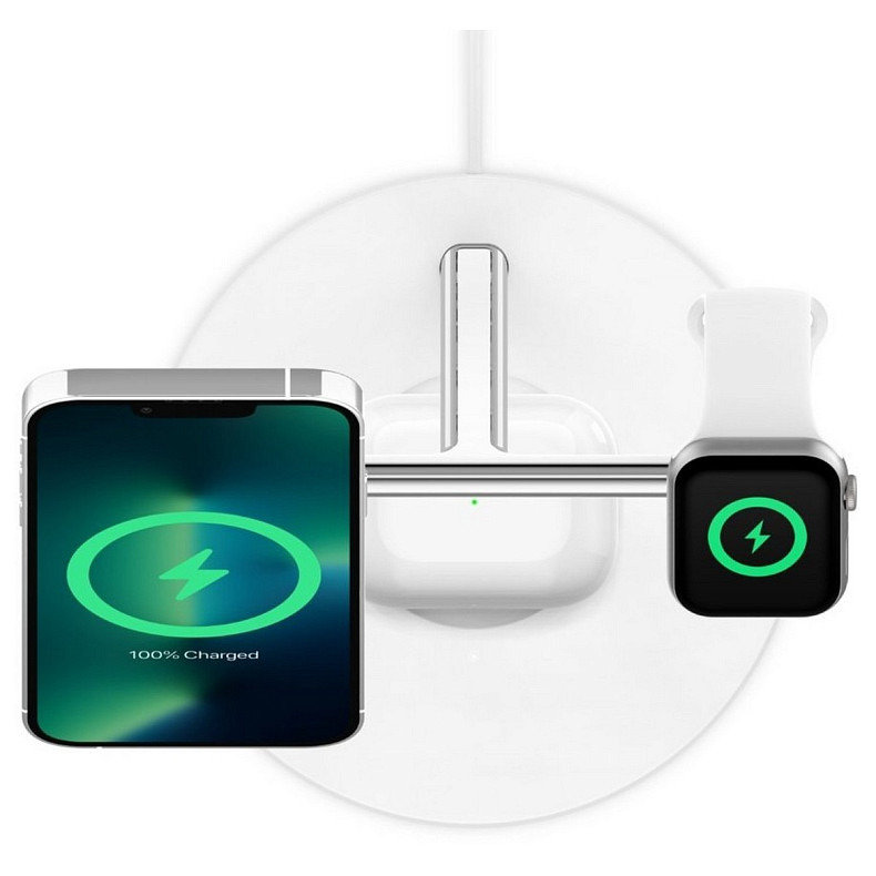 Беспроводное зарядное устройство для Belkin MagSafe 3in1 Wireless Charger, white (WIZ017VFWH)