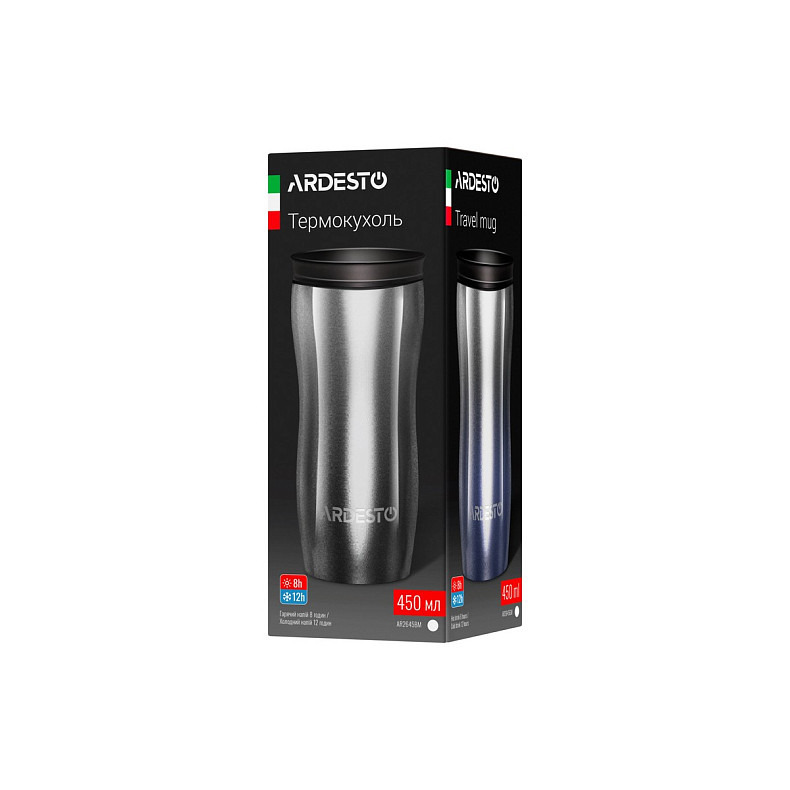 Термокружка Ardesto Metallic, 450мл, нержавеющая сталь, черная (AR2645BM)