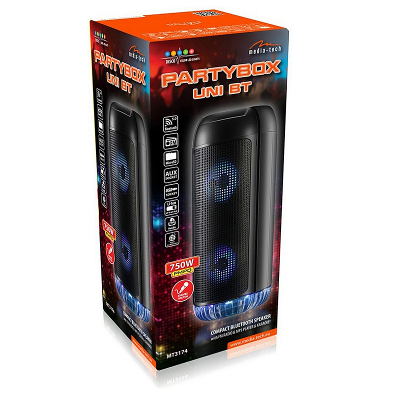 Акустическая система 1.0 Media-Tech Partyox Uni B Bluetooth FM/MP3/Caraoke 30Вт., LED Light