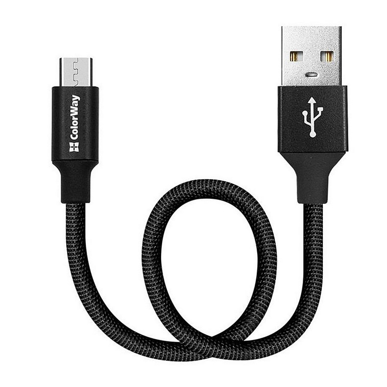 Кабель ColorWay USB-microUSB 2.4А, 0.25м, Black (CW-CBUM048-BK)