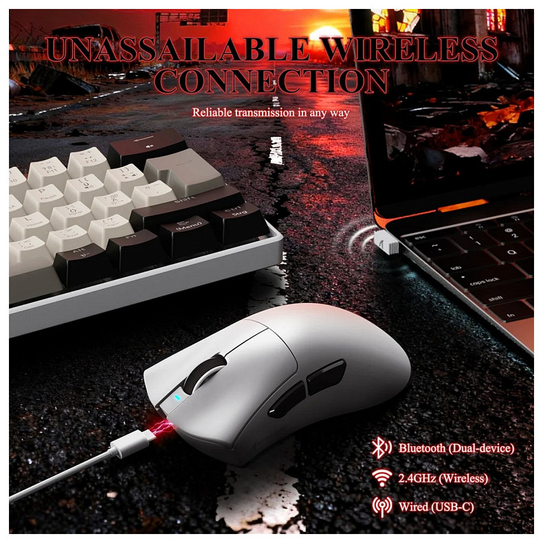 Мышка Attack Shark V3Pro Ultra-Light, Wireless/Bluetooth, 25000dpi. (PAW3311), 6кн., White