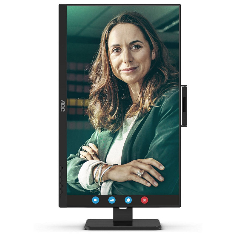 TFT 27" AOC Q27P3QW, QHD, IPS, 75Hz, 2xHDMI, DP, USB-hub, webcam, HAS, Pivot, колонки, черный