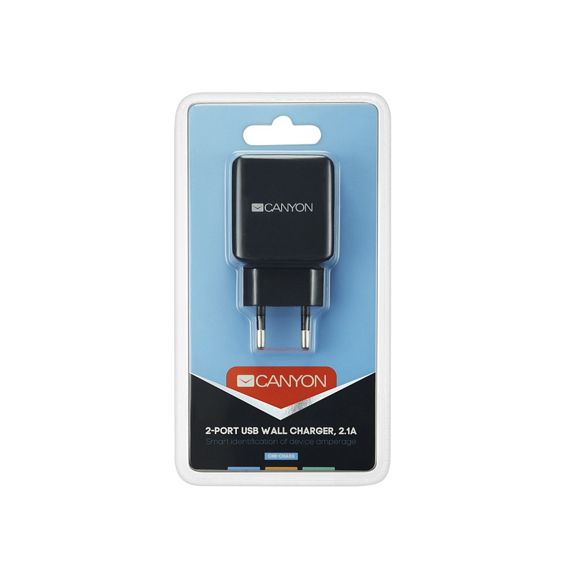 Сетевое зарядное устройство Canyon (2USB, 2.1A) Black (CNE-CHA03B)