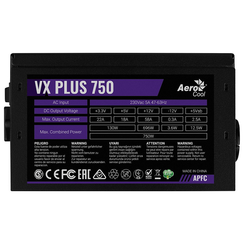 Блок живлення AeroCool VX Plus Stealth 750 (ACPN-VS75AEY.12) 750W