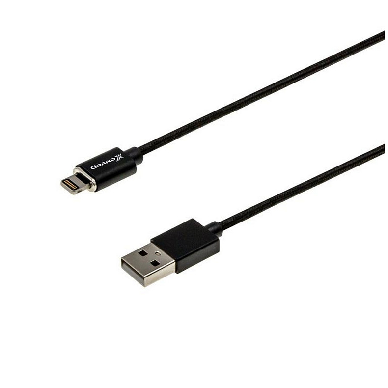 Кабель Grand-X USB-Lightning, магнітний, 1м, Black (MG-01L)