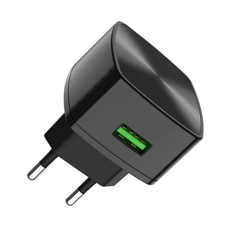 Зарядний пристрій Hoco C70A Cutting-Edge (1USB, 3А) QC3.0 Black (6931474706645) + кабель MicroUSB