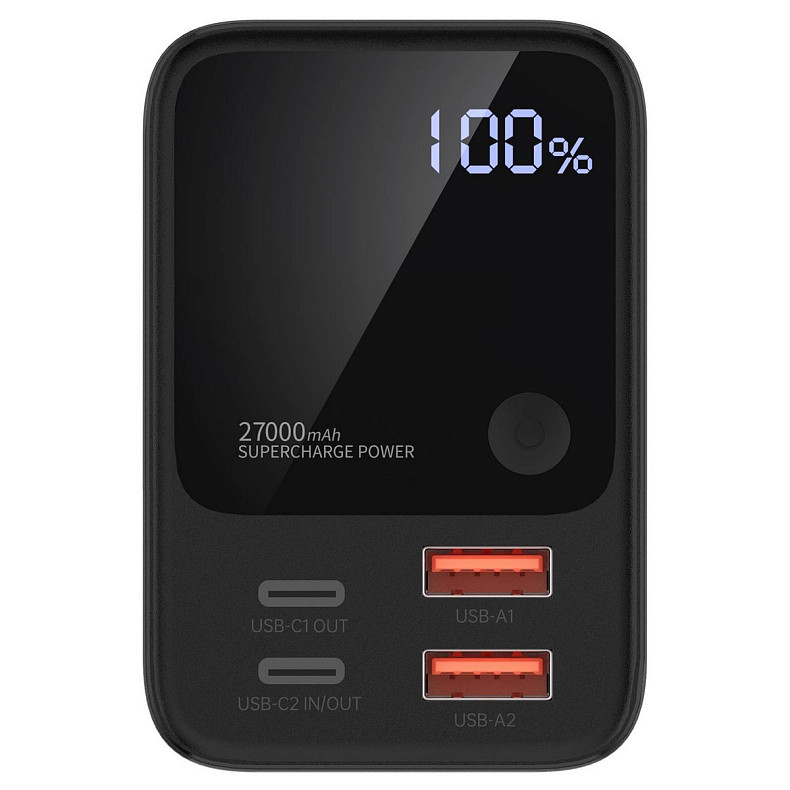 УМБ Choetech 27000mAh 222.5W, 2xUSB-C PD3.0 100+100W, 2хUSB-A QC3.0 22W, Li-pol, Display, black