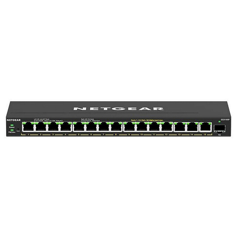 Комутатор NETGEAR GS316EP 15x1GE PoE+ (180Вт), 1xSFP, керований