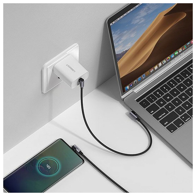 Кабель USB 2.0 Type-C M-M, 1 м, (20V/3A), (60W) Черный, Aluminum Case with Braided US323 UGREEN