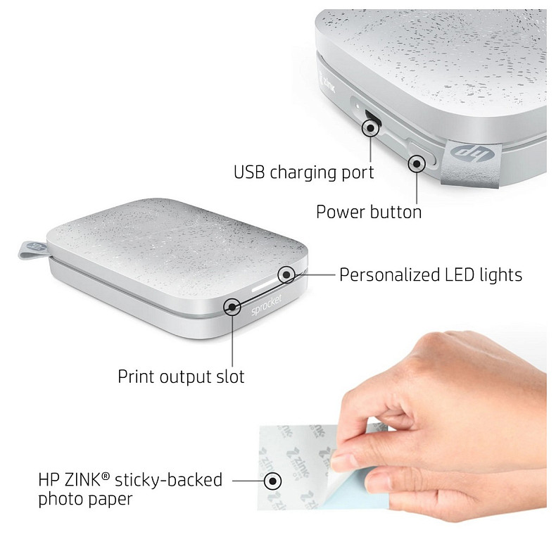 Фотопринтер HP Sprocket 2x3 Luna Pearl (HPISPW)