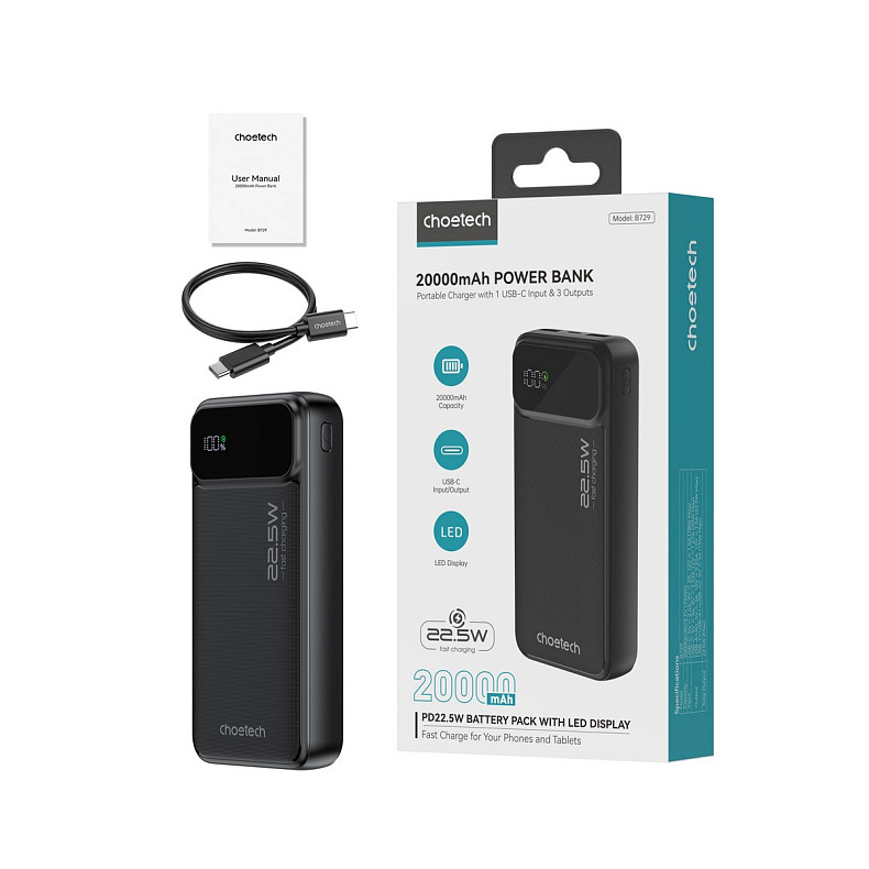 Универсальная мобильная батарея Choetech B729 20000mAh Black (B729-BK)