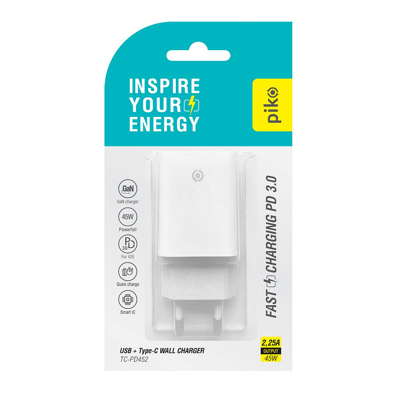 Зарядний пристрій Piko TC-PD452 (1USB-Cx3A, 1USBx3A) 45W White (1283126597787)
