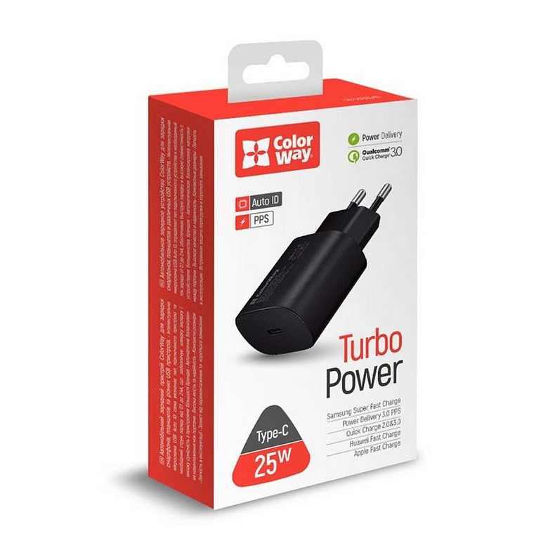 Сетевое зарядное устройство ColorWay Power Delivery Port PPS 25W Black (CW-CHS033PD-BK)