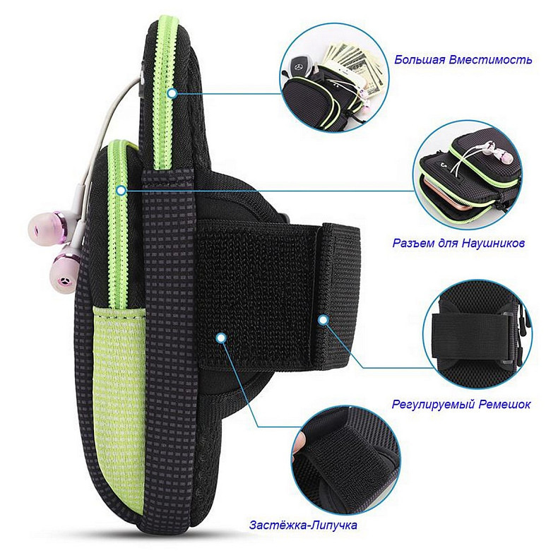 Спортивный чехол на руку BeCover BC0011 6.5" Black/Pink (705345) + органайзер для наушников