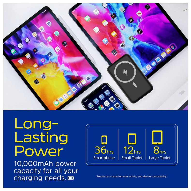 Универсальная мобильная батарея Energizer Magnetic Wireless 10000mAh 22.5W PD USB-A, USB-C In/Out, Black