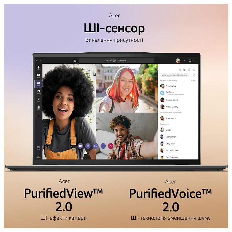Ноутбук Acer Swift 14 AI SF14-11 14.5" WQXGA IPS, Quallcomm X1P-64-100, 16GB, F1TB, UMA, Win11, сіри