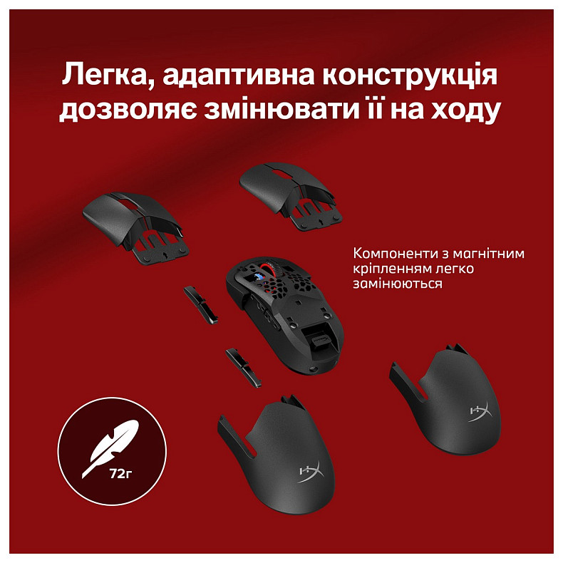 Миша HyperX Pulsefire SAGA PRO, RGB, USB-A/WL/BT, чорний