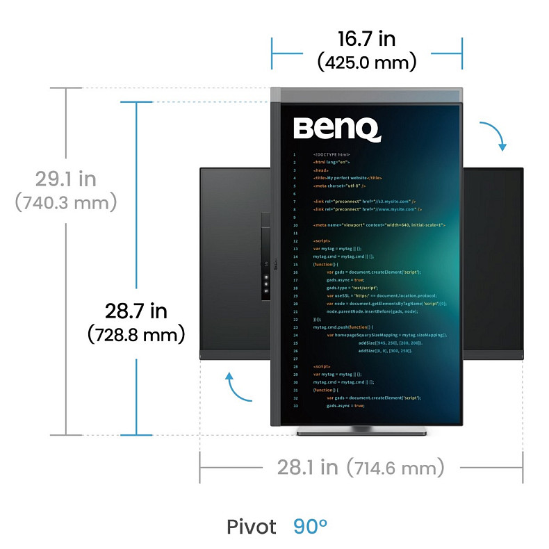 Монітор BenQ 31.5" RD320U, 4K, IPS, 2хHDMI, DP, USB- C, USB-hub, HAS, Pivot, кол.