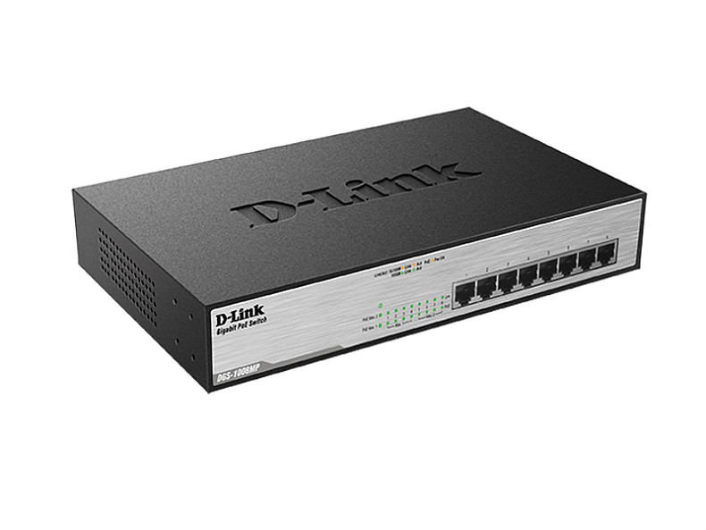 Комутатор D-Link DGS-1008MP (8 * GE PoE +, metall, 140W max)