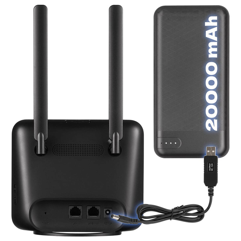 Маршрутизатор TCL LINKHUB (HH42CV2) LTE, Wi-Fi4, 1xFE LAN/WAN, 1xFE LAN, 2xSMA, Чорний + Power Bank
