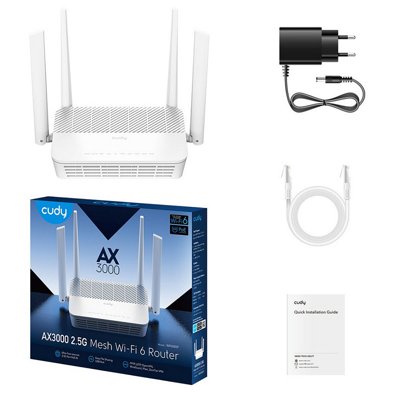 Wi-Fi Роутер Cudy WR3000P, AX3000 2.5G Wi-Fi 6 Mesh PoE Router