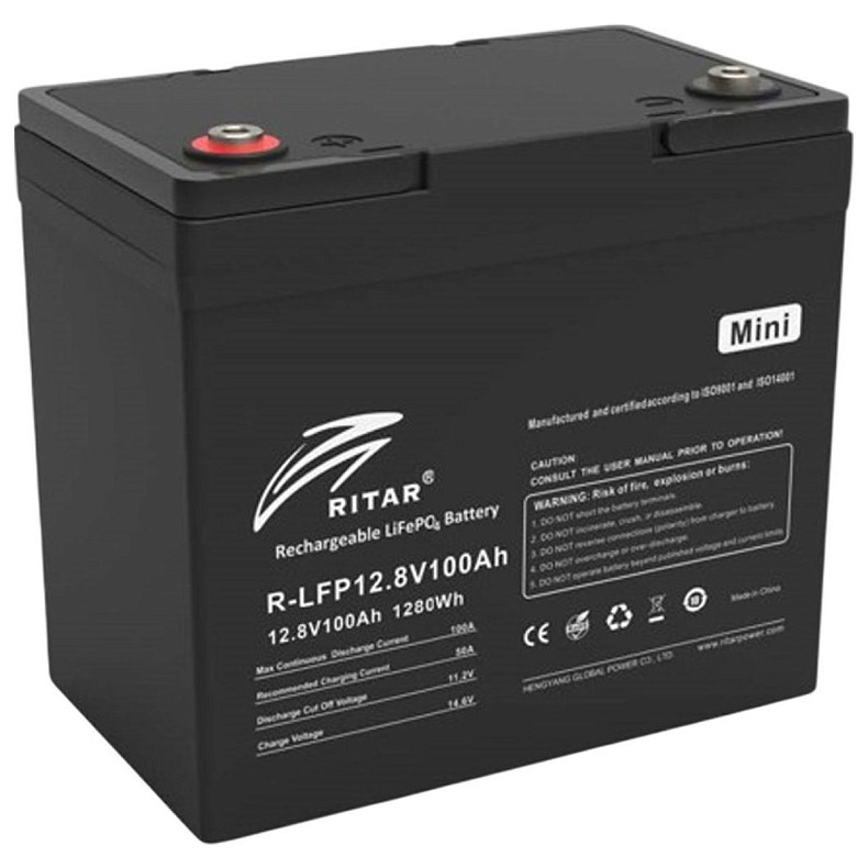 Акумуляторна батарея літієва Ritar 12 В 100 Aгод, LiFePo4